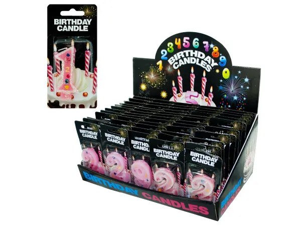 Bulk Buys HB877 — Pink Numbered Birthday Candles with Glitter Display