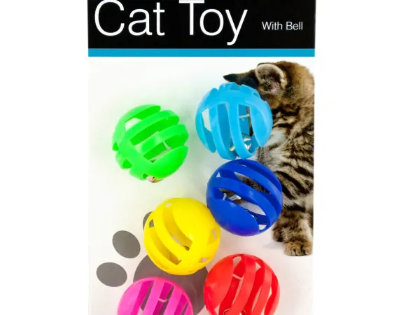 Bulk Buys HX180 — Colorful Cat Toy Balls with Bells Set - 6 Pieces
