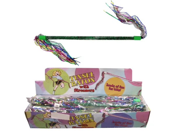 Bulk Buys KO038 — Colorful Tinsel Baton with Streamers - 24 Count Display