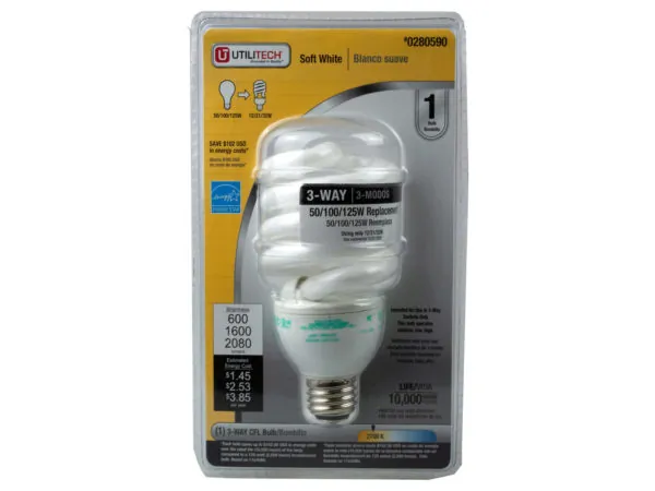 Bulk Buys MA198 — Utilitech 3-Way Soft White CFL Twist Light Bulb 50/100/150 W