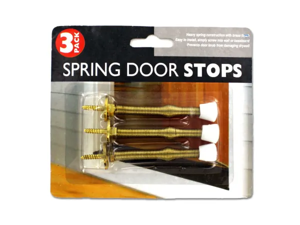 bulk buys MO051 - Heavy-Duty Brass Finish Spring Door Stop Set - 3 Pieces