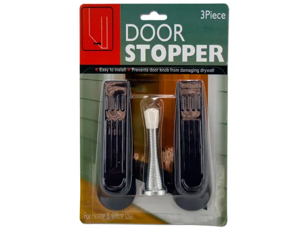 Bulk Buys MR071 — 3-Piece Door Stopper Set with Angled and Spring Designs