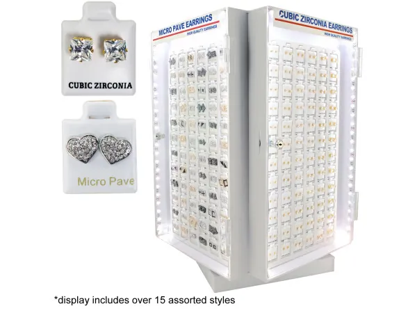 Bulk Buys OC047 — Illuminated Cubic Zirconia & Micro Pave Earring Display