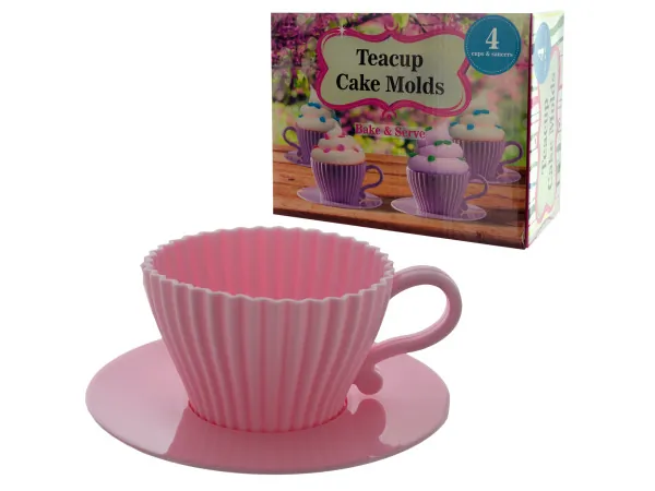 bulk buys OC554 - Cute Teacup Silicone Cake Molds Set - 4 Reusable Molds