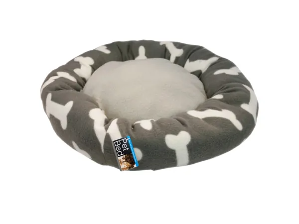 bulk buys OD473 - Round Grey Bone Print Pet Bed
