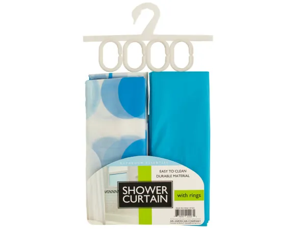 Bulk Buys OF005 — Durable Blue and White Shower Curtain Set with Rings