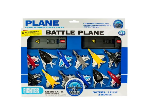 Bulk Buys OF634 — Deluxe Toy Jet Fighter Planes Set with Launch Pads