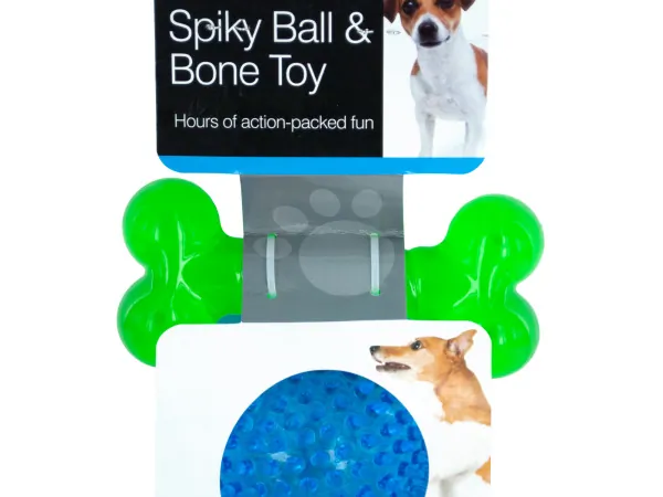 Bulk Buys OF882 — Spiky Ball & Bone Dog Toy Set