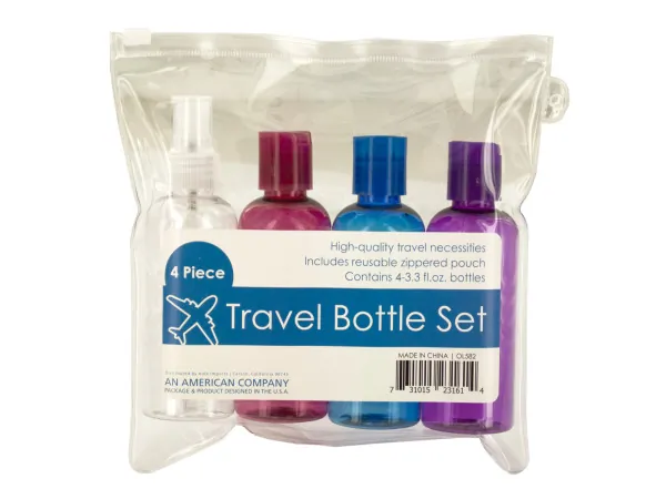 bulk buys OL582 - Travel-Friendly Bottle Set with Zippered Pouch