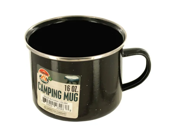Bulk Buys OL584 — 16 oz. Durable Black Speckled Enamel Camping Mug
