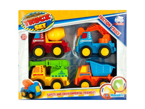 Bulk Buys OL922 — 4-Piece Colorful Friction Trucks Construction Set