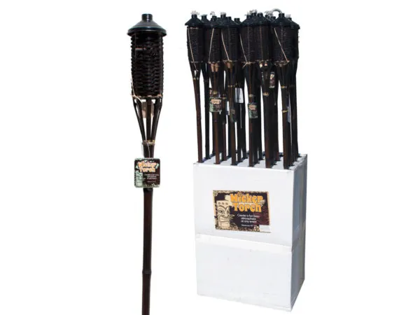 bulk buys OL978 — Elegant Brown Bamboo Wicker Tiki Torch Display - 48 Pieces