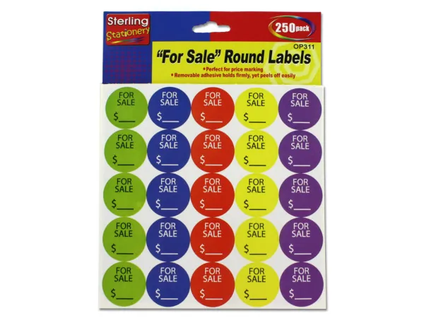 STERLING OP311 - Colorful Round For Sale Sticker Labels - 250 Pack