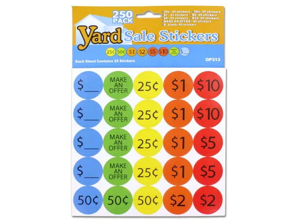 yard sale stickers OP313 - Comprehensive Yard Sale Sticker Set - 250 Count