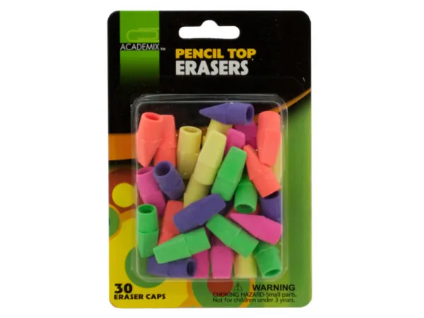 bulk buys OP817 - Colorful Pencil Top Erasers - 30 Piece Set