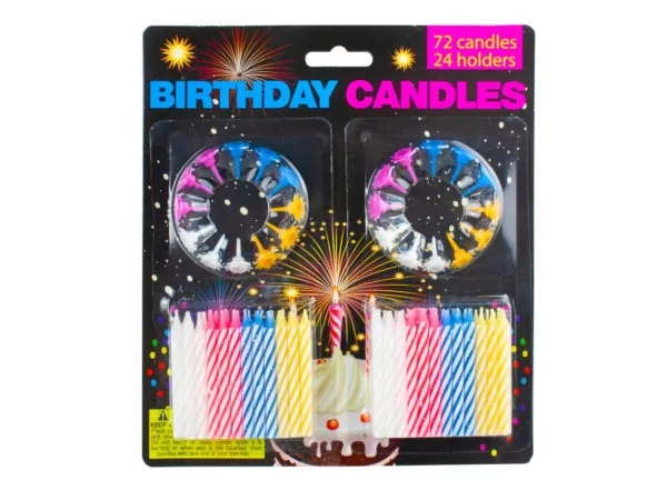 Bulk Buys PA081 — Colorful Birthday Candles with Reusable Holders - 96 pcs