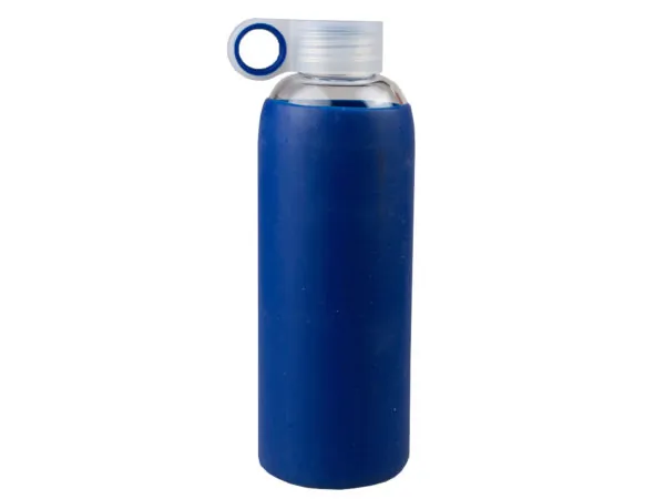 Bulk Buys OT915 — Stylish Navy Silicone Wrapped Glass Water Bottle - 24oz