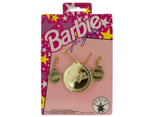 bulk buys PC290 - Barbie Gold Jewelry Set for Girls - Necklace & Earrings