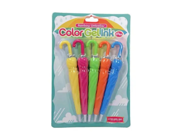 bulk buys SC141 - Rainbow Umbrellas Color Gel Ink Pen Set - 5 Pieces