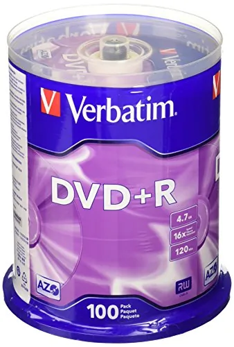 VERBATIM 95098 — VERBATIM AZO DVD+R 4.7GB 16X WITH BRANDED SURFACE-100PK SPINDLE