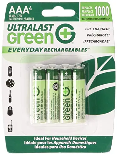 ULTRALAST DOTULGED4AAA - Ultralast Green Everyday Rechargeables Aaa Nimh Batteries, 4