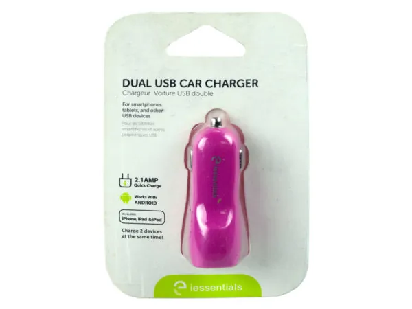 bulk buys EN338 - iEssentials 2.1 Amp Dual USB Car Charger in Pink