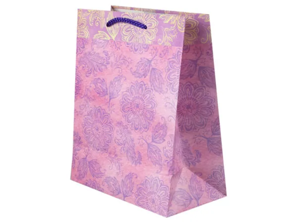 Bulk Buys AF529 — Vibrant Floral Medium Gift Bag - Pink & Purple Design
