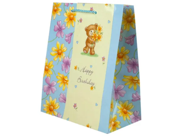 Bulk Buys AF530 — Teddy Bear Birthday Gift Bag - Medium Size
