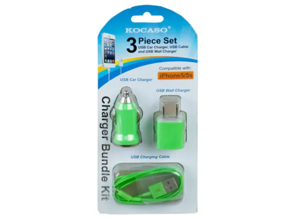 bulk buys EN286 - Compact Green iPhone Charging Kit with Wall & Car Chargers