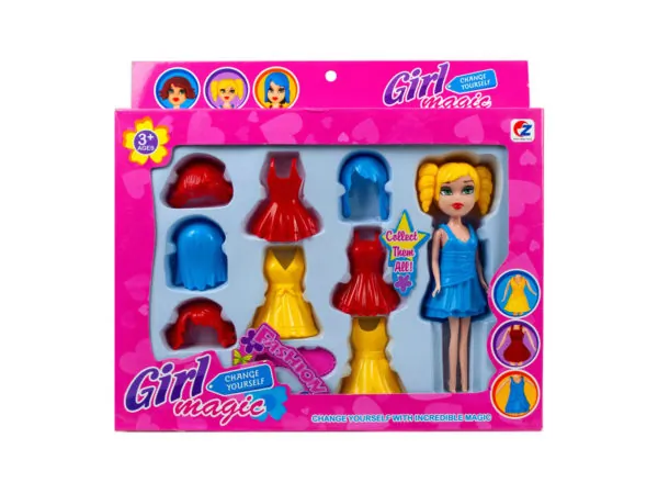 bulk buys OT970 - 7 Fashion Doll with Snap-on Dress and Hair Accessories