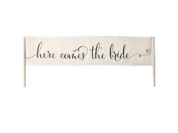 Bulk Buys AF561 — Elegant Burlap Here Comes The Bride Wedding Banner