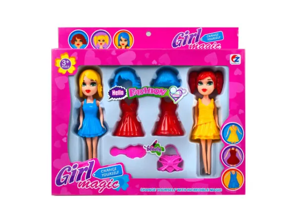 bulk buys OT971 - 2 Pack 7 Fashion Dolls with Snap-on Accessories Set