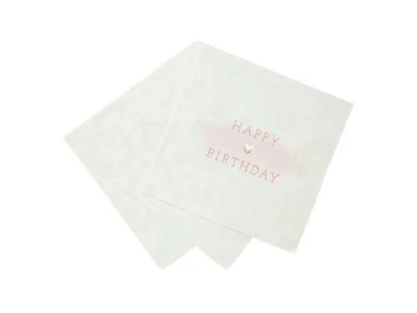 bulk buys AF582 - Pink and White Birthday Napkins - 16 Pack with Gold Foil