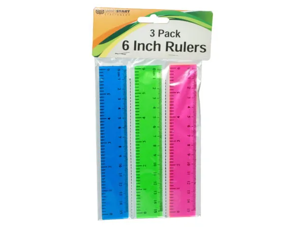 bulk buys OP924 - Set of 3 Colored 6-Inch Plastic Rulers for School Use