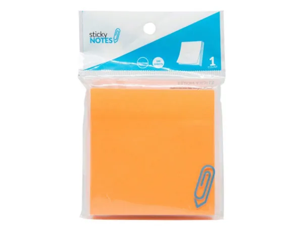 Bulk Buys CI134 — Neon Orange 3" x 3" Sticky Notes - 100 Sheets