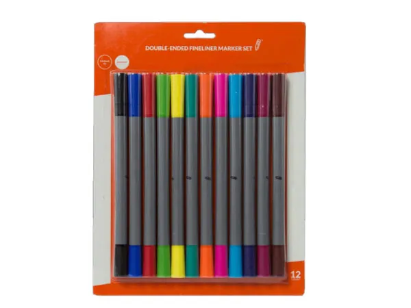 Bulk Buys CI168 — Assorted 12-Pack Double-Ended Fineliner Markers