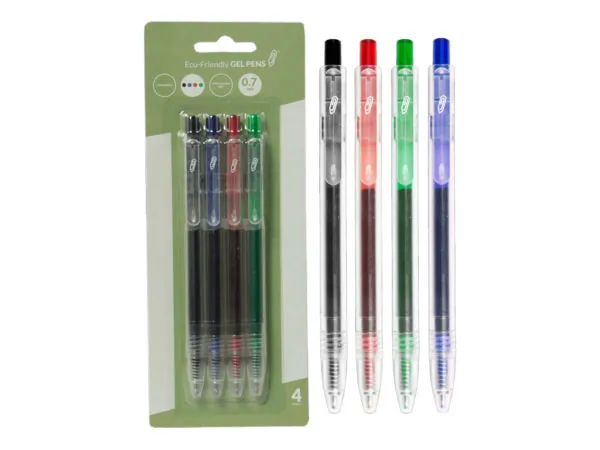 Bulk Buys CI201 — Eco-Friendly Gel Pen Set, Black/Blue/Red/Green (4-Pack)