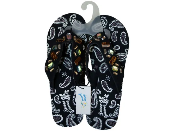 Bulk Buys KL750 — Glamorous Black Wedge Flip Flop Sandals, Sizes 6-11