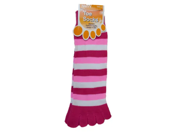 bulk buys GH732 - Assorted Colors Ladies Striped Toe Socks Size 9-11