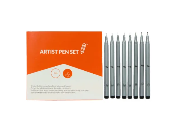 Bulk Buys CI193 — 8-Piece Assorted Size Artist Pen Set for Drawing