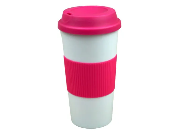 Bulk Buys BK101 — 17oz Pink Double-Wall Tumbler with Lid and Grip Sleeve