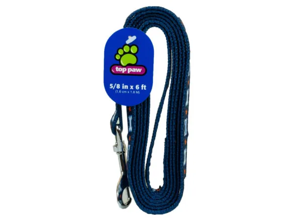 bulk buys DI645 - Adjustable Blue Dog Leash with Bone Print Pattern