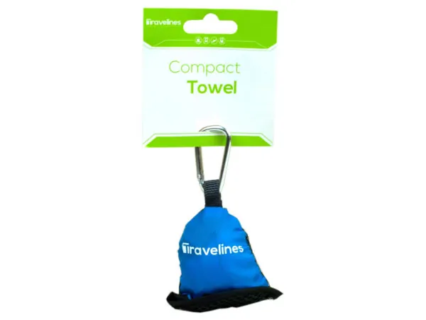 bulk buys FB496 - Compact Blue Microfiber Travel Towel with Carabiner Clip