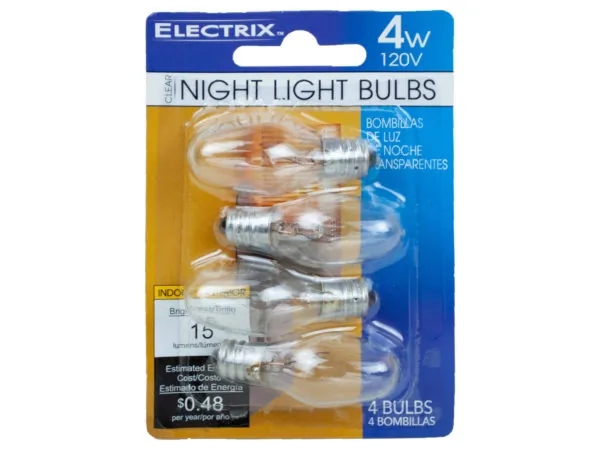 Bulk Buys HD155 — 4 Pack Clear Night Light Bulbs - 15 Lumens Brightness