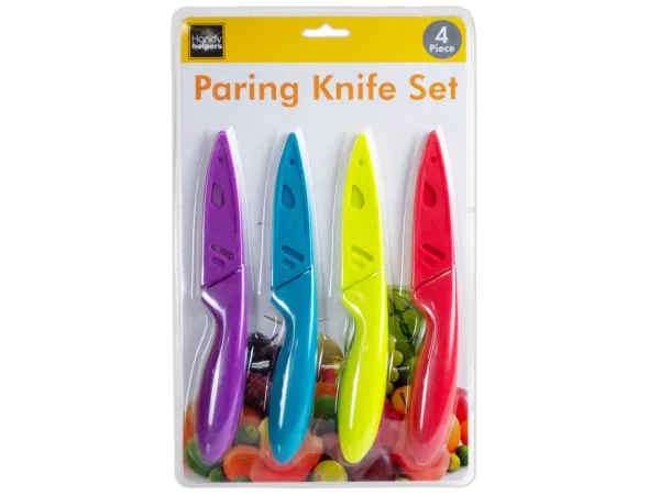 Bulk Buys GE105 — Vibrant 4-Piece Paring Knife Set with Safety Covers