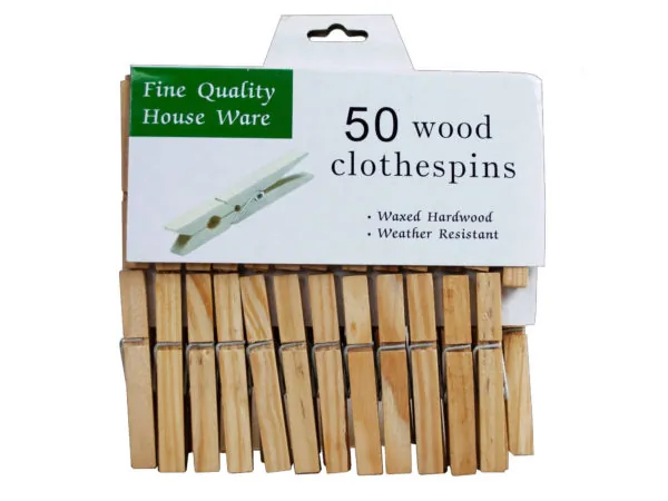 bulk buys GR322 - 50-Pack Waxed Hardwood Clothespins for Laundry & Crafts