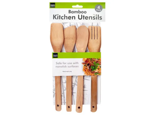 Bulk Buys HC419 — 4-Piece Eco-Friendly Bamboo Cooking Utensils Set