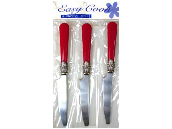 Bulk Buys GR330 — 3-Pack Colorful Stainless Steel Knife Set for Kitchen