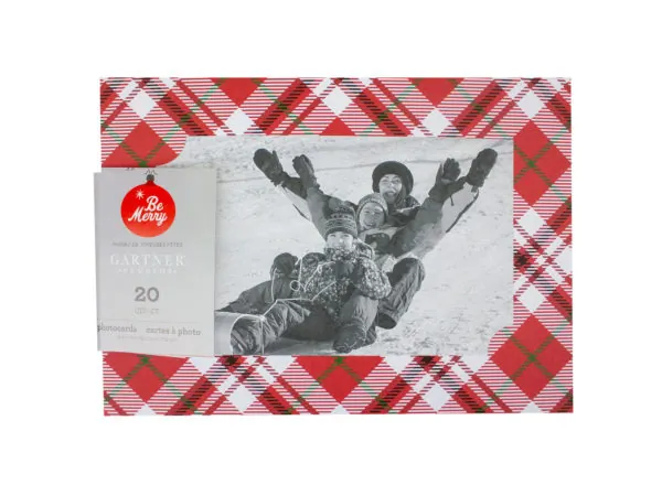 Bulk Buys AF679 — 20 Pack Red Plaid Holiday Photo Cards with Envelopes