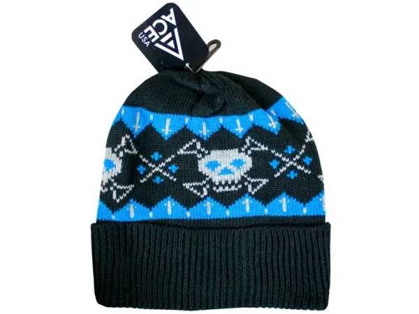 Bulk Buys BB779 — Edgy Ladies Black Knit Skull Cuff Beanie Hat